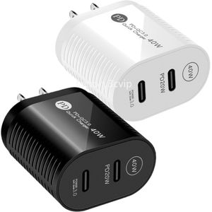 Snabbladdning 40W PD USB C Laddare Typ C Dual Ports AC Home Travel Wall Charger Power Adapter EU US Plug för iPhone 15 11 12 13 14 Samsung Tablet PC F1