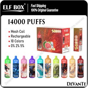Disposable Pen Authentic Elf Box 14000 Puffs E Cigarettes 25ml Pod Carts 0% 2% 5% Pen Device System 10 Colors Vaporizers