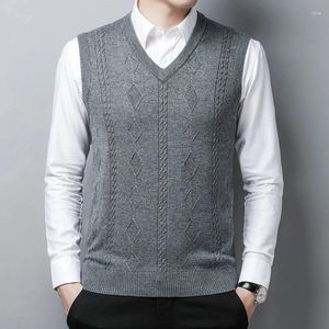 Men's Vests Fashion Knitted Sweater Men 2023 Autumn Wool Solid Color Vest Jacquard Business Casual Tank Top Pullover