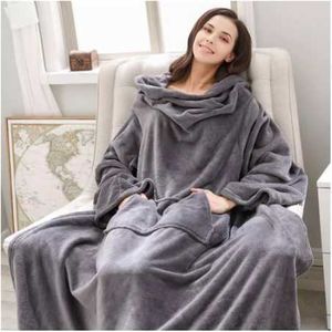 S lång fleece hoodie tröja med ärmar vuxna mysiga mjuka vinter varm bärbar mantel sjal kastar filt för sängar soffa w0408