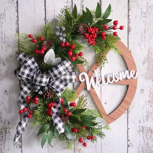 Decorative Flowers Farmhouse Wagon-Wheel Christmas Wreath Butterfly For Front Door Porch Outside Vintage Wall Decor Wagon-Wheels