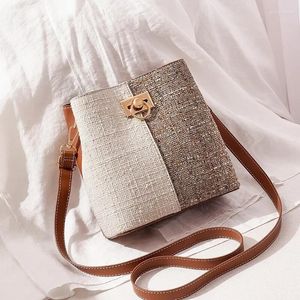 Sacos de noite mulheres retalhos crossbody saco balde falso couro círculo fivela ombro moda na moda feminina totes costura