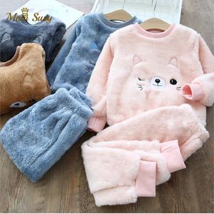 Pigiama Neonato Ragazza Vestiti Pigiama Set Flanella Pile Bambino Bambino Caldo Catoon Orso Indumenti da notte Bambini Abito da casa Inverno Autunno Primavera 1-8 anni 231108