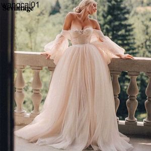 Party Dresses Sevintage Pink Tul Wedding Dress A Line Puff Long Seves Garden Country Bridal Gowns Sweetheart Wedding Gown vestido novia 0408H23