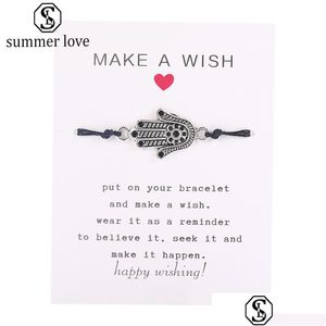 Łańcuch Make a Wish Card Bransoletka Prosta elegancka lina woskowa regulowane mtishapes wisiorek tkane bransoletki dla DHC2J