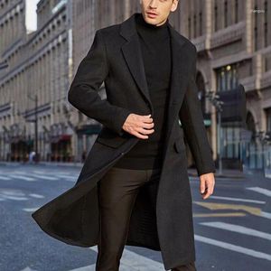 Мужские тренчи, корейский тренд, свободное повседневное однобортное пальто, осенне-зимнее модное шерстяное пальто с длинными рукавами 2024