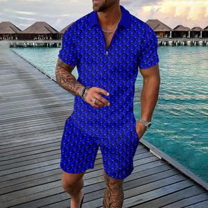 Herrspårar Mens Pinstripe Jacket Dress Suits Kort ärm Casual Shirt and Shorts Set Two Piece Summer Outfits Zip Tracksuit