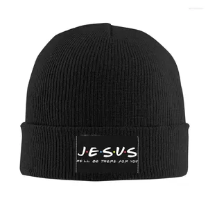 Basker Jesus han kommer att vara där för din motorhuv hatt stickning män kvinnor unisex vuxen christ tro korsa vinter varma skallier mössa mössor
