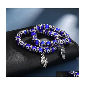 Arti e mestieri Fatima Hamsa Mano Evil Blue Eye Charms Braccialetti con fili Braccialetti Perline Pseras turchi per le donne Gioielli all'ingrosso Dro Dhhk0