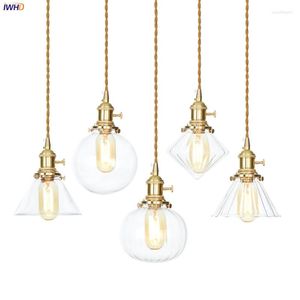 Pendants lampes iwhd nordic japon style lumières en verre chambre chambre dinning salon cuivre moderne lampe suspendue hanglamp luminaire