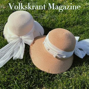 Sommerperlenspitzen -Strohhüten Frauen Bowknot Strandhut Sonnenschutz Sonnenschutz Sonnenhut Kappen Großhandel