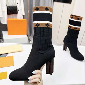 Designer-Stiefel, dicke Sohle, britische gewebte Socken, Schuhe, elastisch, schmale Passform, Kaminstiefel, vielseitiger Modestil für Damen