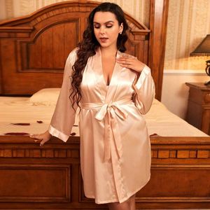 Women's Sleepwear XXL-5XL Bridesmaid Bathrobe Morning Gown Women Summer Robe Kimono Loungewear Nightgown Casual Satin Home Clothes