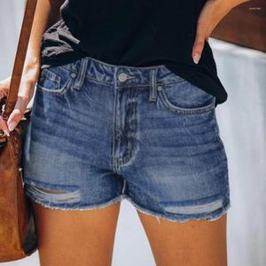 Kvinnors jeans denim shorts kvinnor hög midja midja blå rippade casual byxor jean för kvinnors plus storlek vaqueros