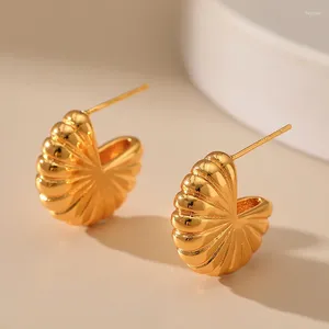Stud Earrings Trendy Hollow Fans Shape Gold Color Personality Stainless Steel Dome Drop Wedding Jewelry Christmas Gift