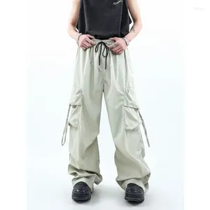 Men's Pants Kpop Beige Cargo Men Harajuku Y2K Vintage Streetwear Oversize Wide Leg Parachute Trousers Male Korean Fashion