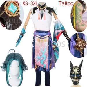 Theme Costume Game Genshin Impact Xiao Cosplay Anime Full Set Wig Mask Tattoo Sticker for Halloween Outfits 230408