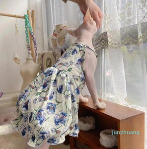 Kostiumy kota Sphynx Slip Sukienka koronkowa kwiecista bawełniana spódnica na bezwłose ubrania 45 Materiał Devon Rex Summer Spring