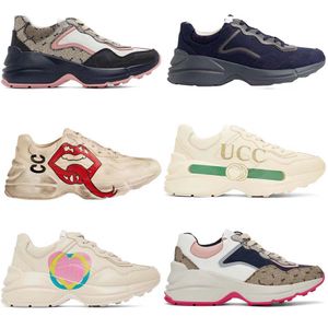 Günlük Ayakkabı Tasarımcısı Rhyton Spor Ayakkabısı Tasarımcı Ayakkabısı Çok Renkli Spor Ayakkabısı Bej Erkek Eğitmenler Vintage Lüks Chaussures Bayan Deri Ayakkabı Sneaker