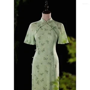 Roupas étnicas Verde Cheongsam Vintage Jovem Verão Simples Elegante Melhorado Feminino ChineseWomen Long Qipao 2023 S para 3XL