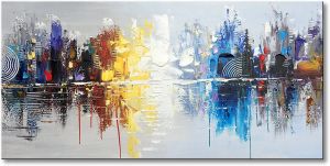 Thick Textured Hand-painted Cityscape Modern Abstraction Oil Painting on Canvas Large Wall Art Pictures for Home Decor Bathroom