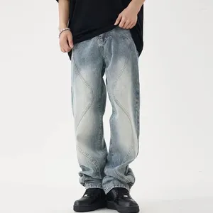 Erkekler Kot Hafif Mavi Erkekler Y2K Eski Yıkama Düz Boy Pantolon Düğme Cep Pantolonları Gevşek Moda A156