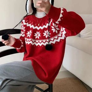 Jultröja med tröja med tröja för kvinnor på hösten och vintern 2023 ny designkänsla nisch topp lat och bred fluffig tröja