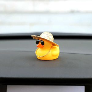 Interior Rubber Cute Toy Ornaments Yellow Car Dashboard Decorations Cool Glasses Duck with Propeller Helmet Gold Chain AA230407