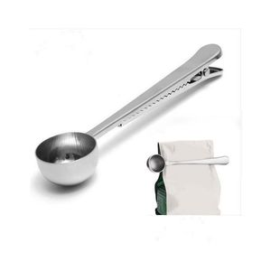 Coffee Tea Tools Stainless Steel Spoon Ground Craft Measuring Scoop With Bag Seal Clip Mtifunction G1212 Drop Delivery Home Garden Dhety