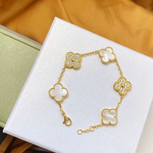 Van 4/Four Leaf Vanly Clefly Clover Charm 6 Colors Bracelets Bangle Chain 18k Gold Agate Shell of Pearl for Women Girl Wedding Jewelry Gifts Wholesalee
