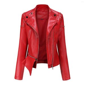 Women's Leather Jacket 2023 Moto Biker Zipper Female Coat Fashion Clothes Outerwear Motorcycle Riveting Studded Jackets