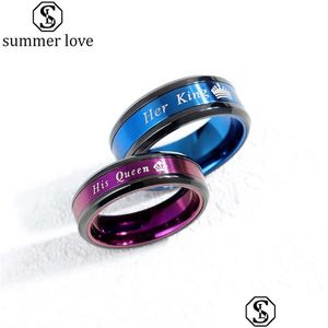 Band Rings Fashion Stainless Steel Couple Her King His Queen For Lovers Promise Ring Wedding Valentines Day Jewelry Giftz Drop Dhwq7