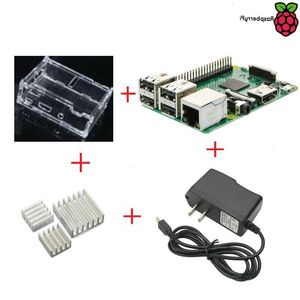 Freeshipping Raspberry Pi 3 Modello B 1 GB RAM 12 GHz Quad-Core ARM 64 bit CPU con custodia trasparente Shell 5 V 25 A Adattatore di alimentazione Dissipatore di calore Nnlfp
