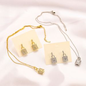 Youth Fashion Necklace Earring Set 18K Gold Plated Lock Necklace Designer Brand Charm Jewelry Set Christmas Love Gift Earrings