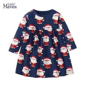 Mädchenkleider Xiaoma wen Christmas Childrens Clothing Herbst Baby Kleidung Cartoon Santa Claus Prinzessin langärmelige Baumwoll -Kleiderl2405