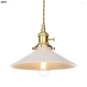 Pendelleuchten IWHD Nordic White Glass Lights Fixtures Switch Bar Cafe Dinning Living Room Light Japan Copper Lamp Hanglamp LED