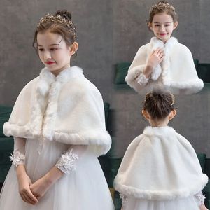 Cappotto Bambini Principessa Addensare Peluche Avvolge Scialle Ragazze di fiore Manica lunga Bolero Coprispalle Mantello Matrimonio Compleanno Festa Giacca 231108