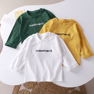 Children's Spring and Autumn Pure Cotton Long-sleeved T-shirt Solid Color Crewneck Top