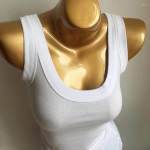 Women's Tanks Summer Wide Shoulder Straps Slim Fit White Tank Top Sexy Low Cut Neckline Elastic U-neck Sleeveless T-shirt Female Basic