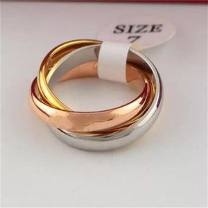 50 % Rabatt auf klassische Drei-Ringe-Ringe für Männer und Frauen, Paare, modische Ringe im einfachen Stil mit drei Farben, Roségold-Ringe2111