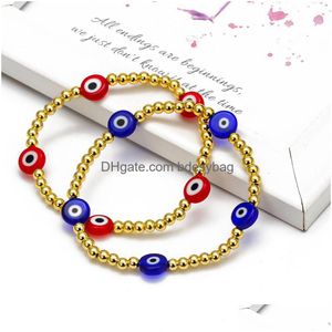 Charm Bracelets 10Pcs/Lot Lucky Eye Turkish Evil Beaded Bracelet Gold Beads Colorf Adjustable Jewelry For Drop Delivery Jewelry Bracel Dhxji