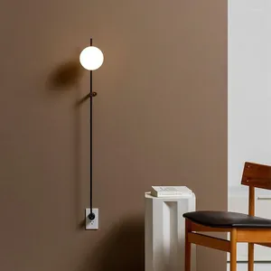 Lâmpadas de parede Fiação Livre Tomada Tipo LED Lâmpada Simples Pólo Longo El Art Ferro Vidro Sconce Luz Sala de estar Corredor Luminária