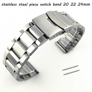 Watch Bands Silver Security Buckle Stainless Steel Piece Watch Band 20mm 22mm 24mm Watch Strap Wrist Bracelet 3 Beads Belt with Pins 231108