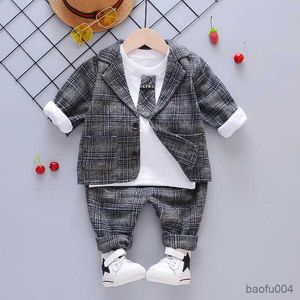 Set di abbigliamento Completo da bambino scozzese per neonato Set di abbigliamento Moda 3 pezzi Completo da bambina per ragazzi Cappotto + camicia + pantaloni 1 4