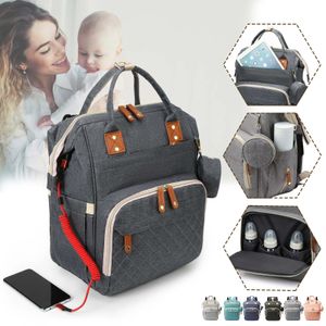 Blöja väskor baby blöja väska ryggsäck multifunktion vattentät mamma väska med USB -design för resor stora moderskap baby byte väska 231108