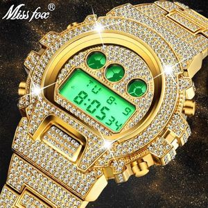 Наручные часы MISSFOX Многофункциональные цифровые мужские часы в стиле G со светодиодной подсветкой 18-каратного золота, мужские часы в стиле хип-хоп, мужские часы со льдом1287S