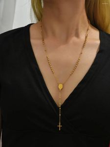 Catene USENSET Collana lunga ed elegante con goccia in acciaio inossidabile Attraente catena placcata oro per donna Regalo impermeabile