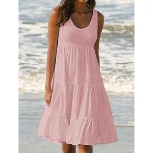 Vestidos casuais vestido de verão de moda grande tamanho solto e sem mangas roupas femininas de cor sólida praia 2023 vestidos1