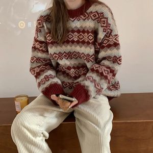 Kadınların Sweaters Fuarı Adası Sweater Kadın Sakiller Uzun Kollu Mürettebat Boyun Yumuşak Örgü Jumper Bayanlar Vintage Sonbahar Kış Noel Kıyafet 231108