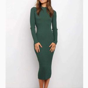 Urban Sexy Dresses Women Casual Long Sleeve Bodycon Sweater Winter 2023 High Collar Stretchy Knit Backless Pullover Jumper7i7q